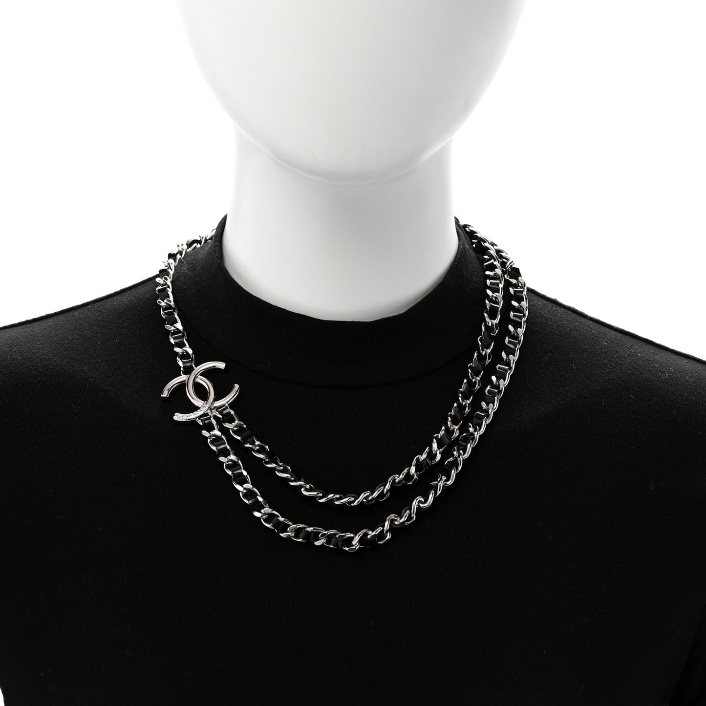 Metal Patent CC Double Chain Choker Black Silver