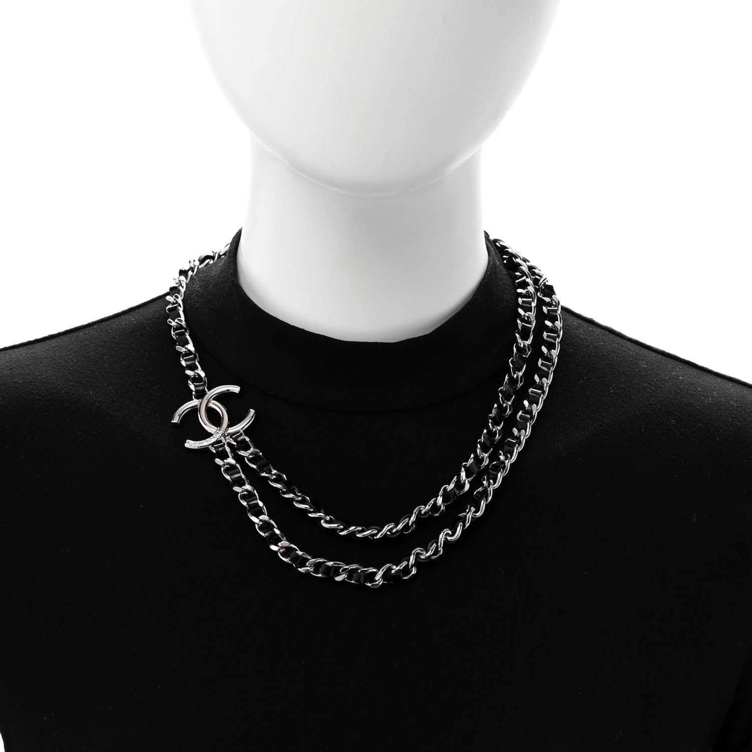 Chanel Metal Patent CC Double Chain Choker Black Silver 2 of 5