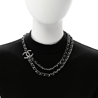 Chanel Metal Patent CC Double Chain Choker Black Silver 2 of 5