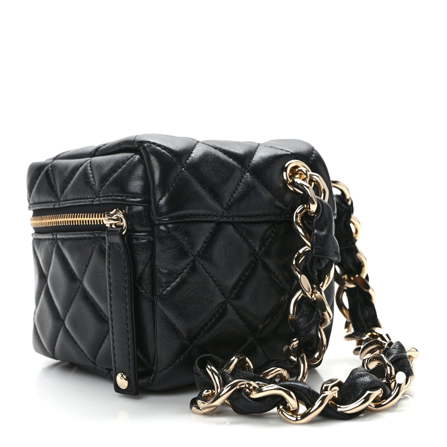 Lambskin Quilted Cube Chain Wristlet Case Black