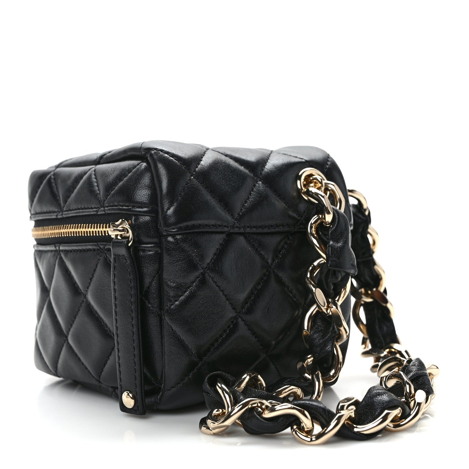 Chanel Lambskin Quilted Cube Chain Wristlet Case Black 3 of 14