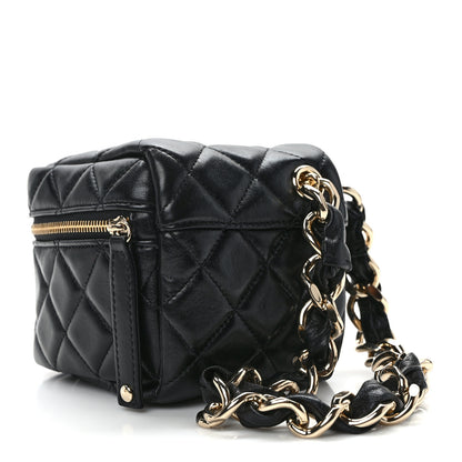Chanel Lambskin Quilted Cube Chain Wristlet Case Black 3 of 14