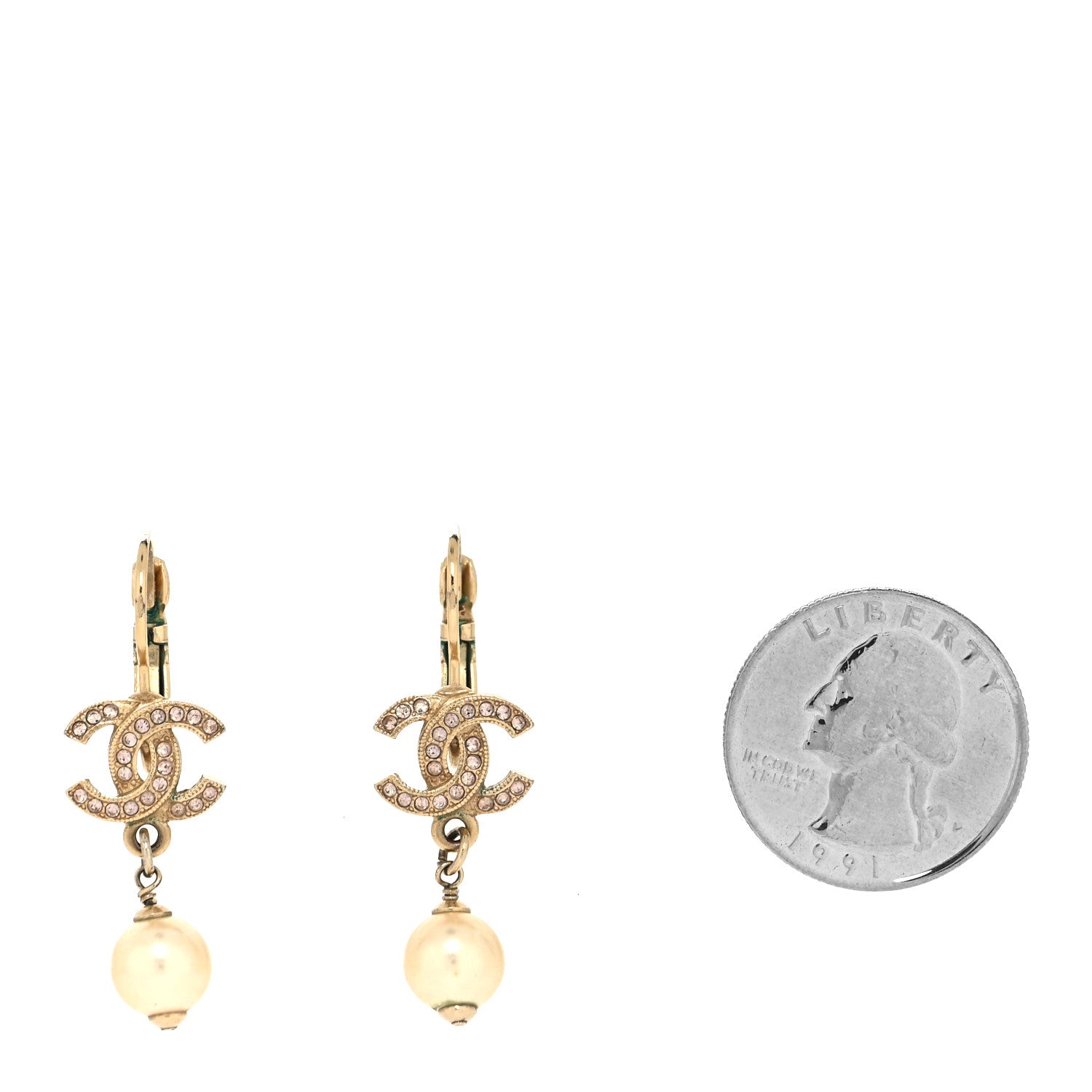 Chanel Resin Crystal CC Drop Earrings Gold 2 of 5
