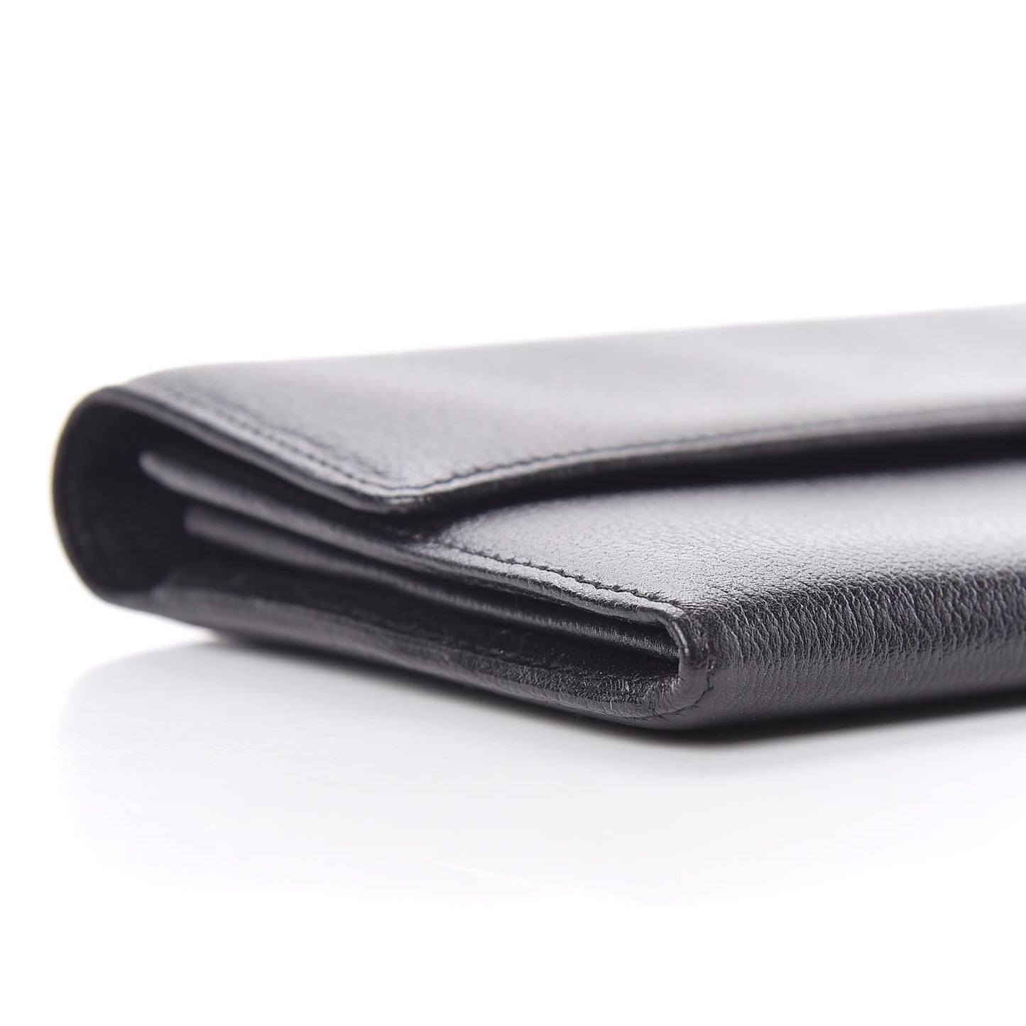 Goatskin Camellia Embossed Flap Wallet Black