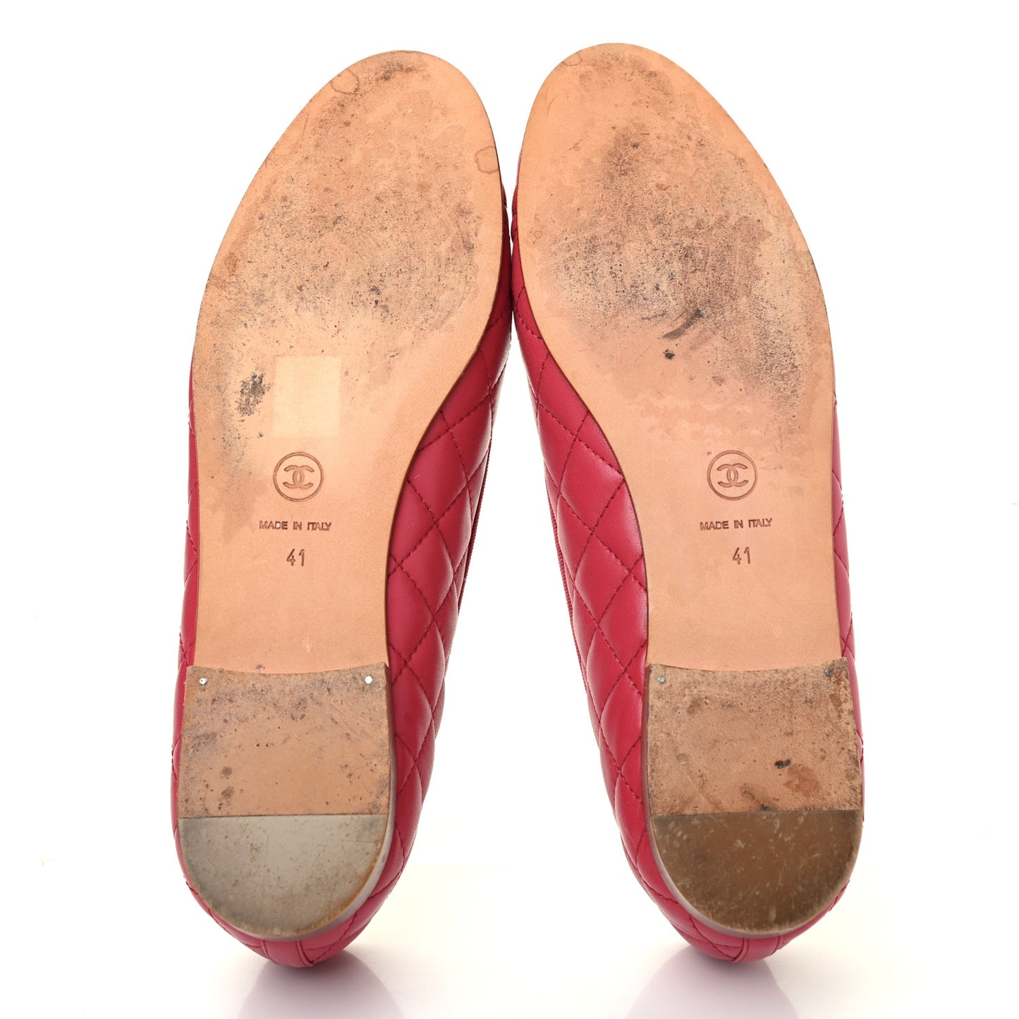 Lambskin Quilted CC Cap Toe Ballerina Flats 41 Dark Pink