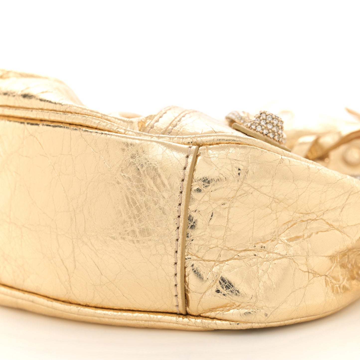 Metallic Agneau Arena Crystal Le Cagole Shoulder Bag XS Light Gold