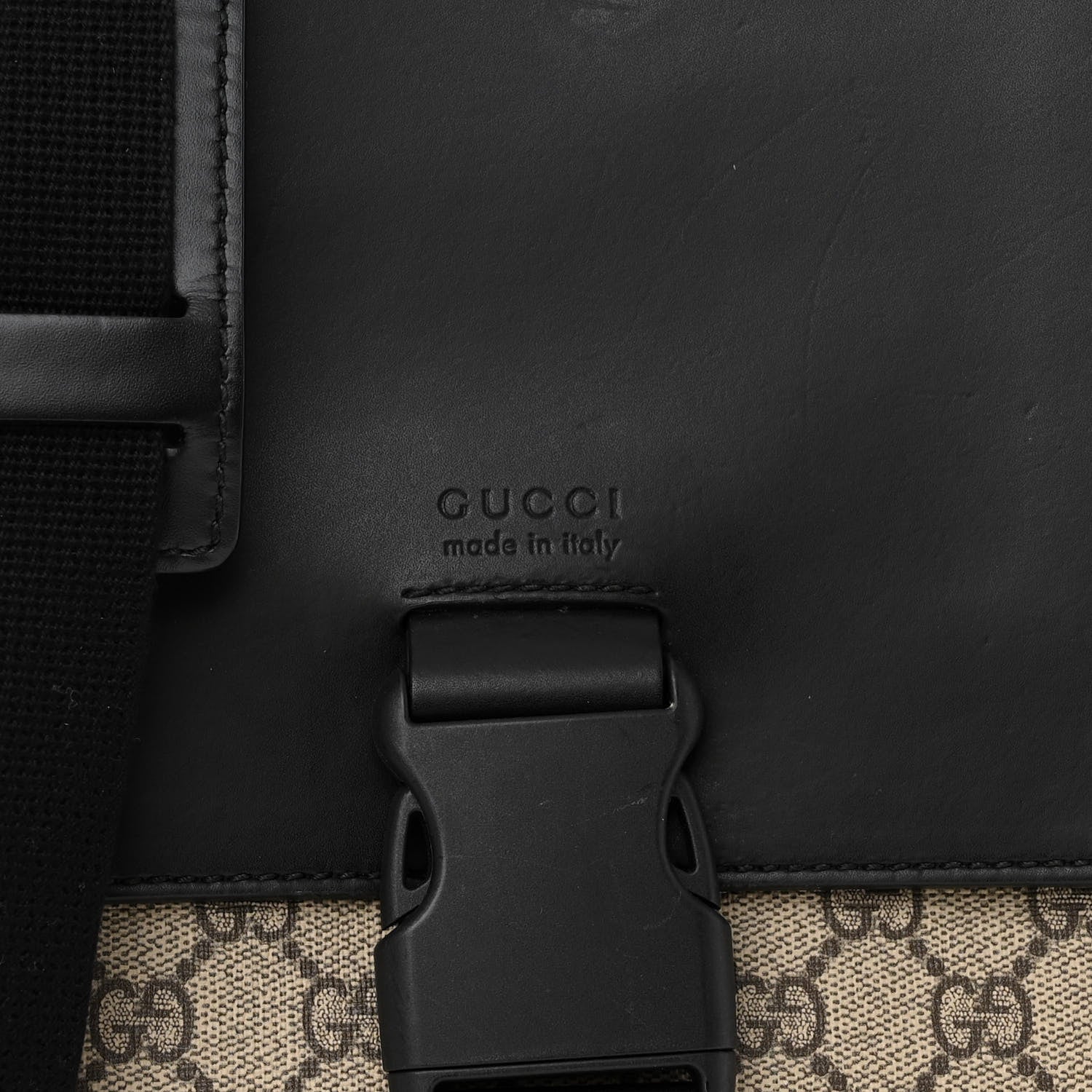 Gucci GG Supreme Monogram Single Buckle Flap Messenger Bag Beige Black 8 of 14