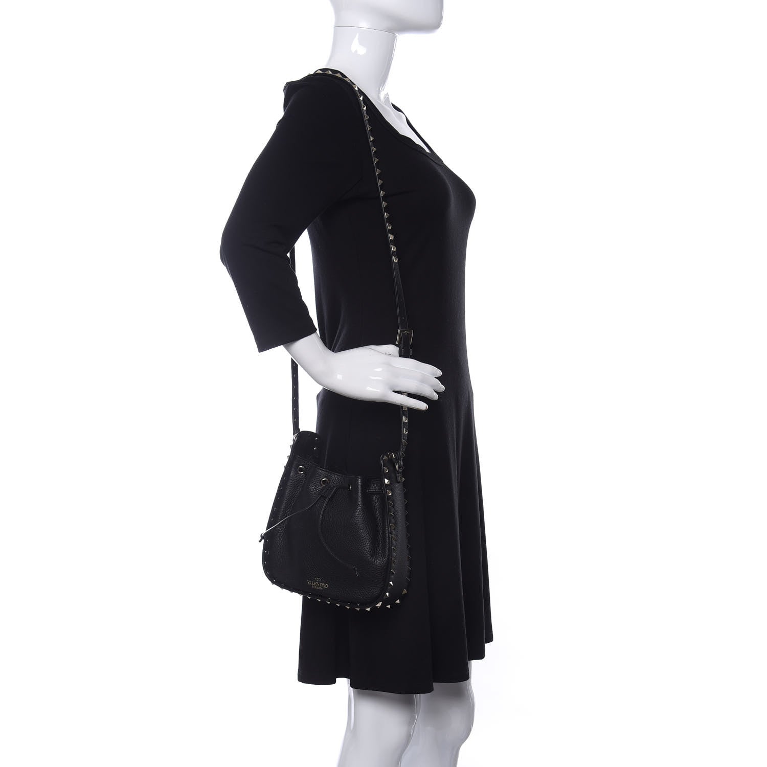 Valentino Garavani Grained Calfskin Rockstud Bucket Bag Black 2 of 10