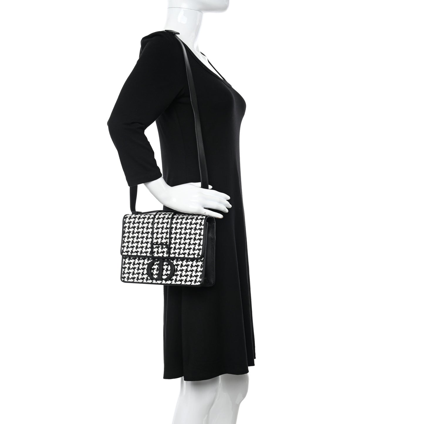Lambskin Houndstooth Braided 30 Montaigne Flap Bag Black White