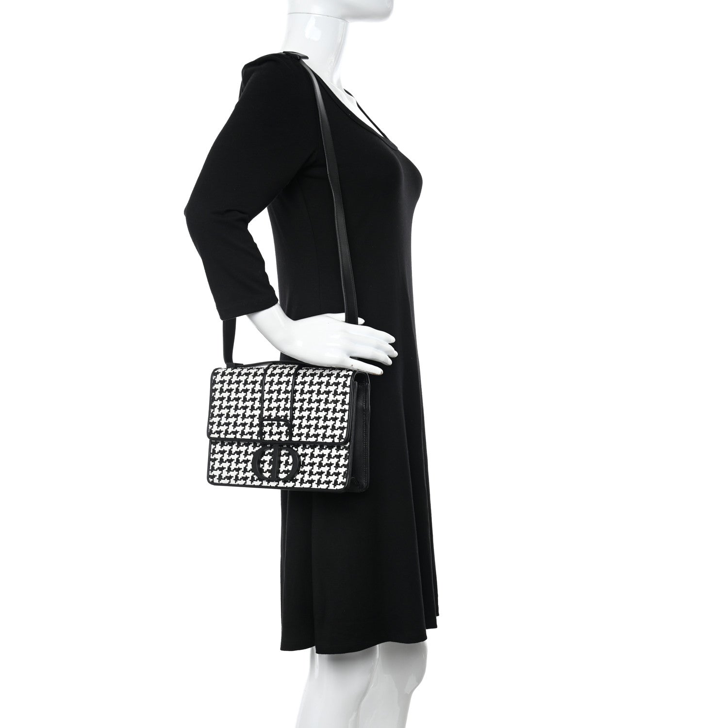 Christian Dior Lambskin Houndstooth Braided 30 Montaigne Flap Bag Black White 2 of 10