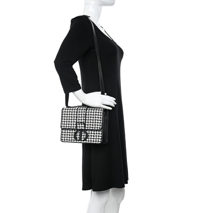 Christian Dior Lambskin Houndstooth Braided 30 Montaigne Flap Bag Black White 2 of 10