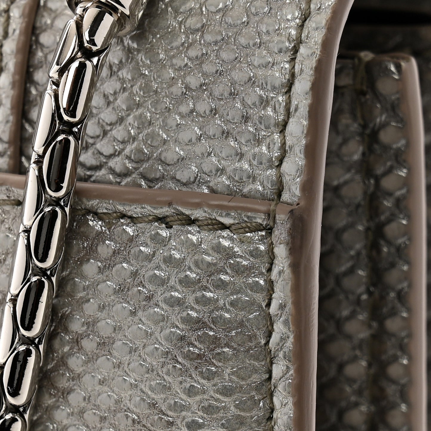 Metallic Karung Serpenti Forever Top Handle Silver