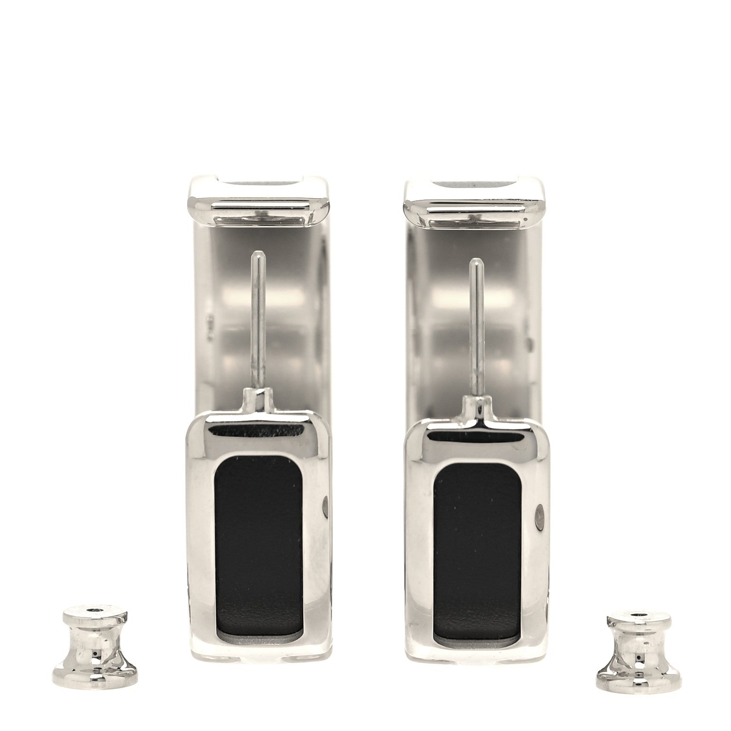 Hermes Box Calfskin Olympe Hoop Earrings Black 3 of 6