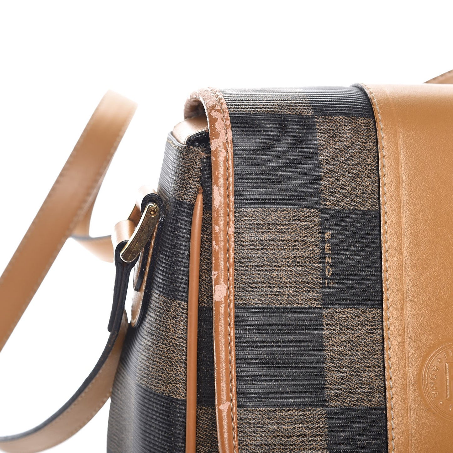 Coated Canvas Checkered Crossbody Bag Tobacco Tan