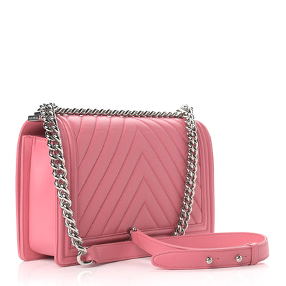 Chanel Calfskin Chevron Quilted New Medium Boy Flap Pink 3 of 12