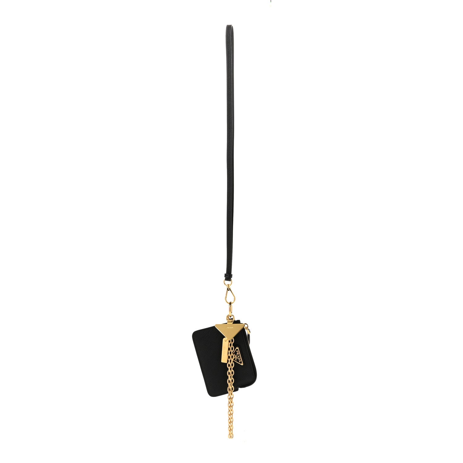 Prada Saffiano Triangle Logo Card Holder With Strap Black 1 of 8