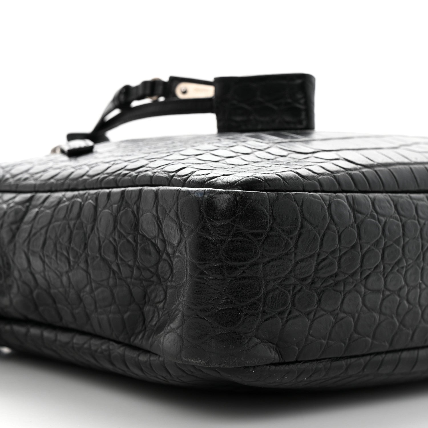 Saint Laurent Calfskin Crocodile Embossed Bold Briefcase Black 9 of 10