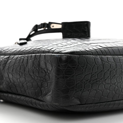 Saint Laurent Calfskin Crocodile Embossed Bold Briefcase Black 9 of 10