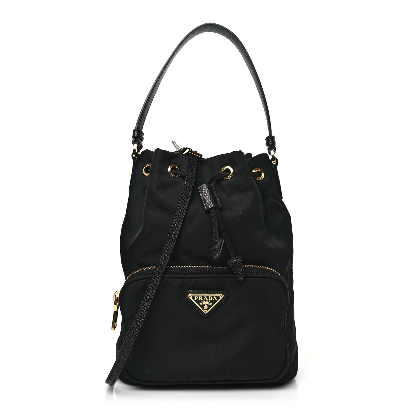 Saffiano Tessuto Nylon Mini Bucket Crossbody Bag Black