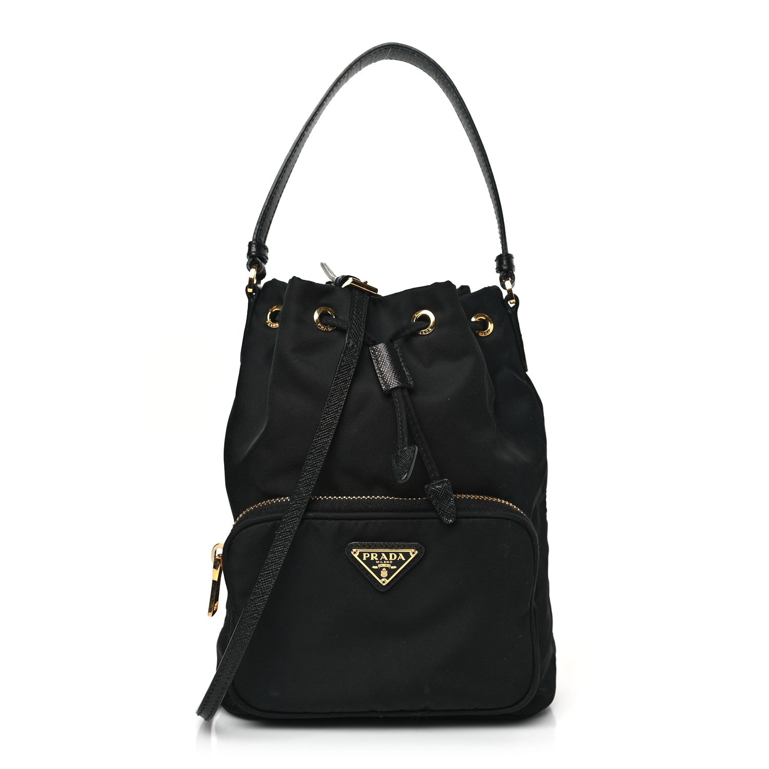 Prada Saffiano Tessuto Nylon Mini Bucket Crossbody Bag Black 1 of 9