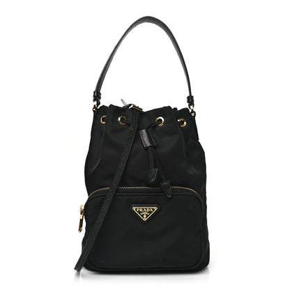 Prada Saffiano Tessuto Nylon Mini Bucket Crossbody Bag Black 1 of 9