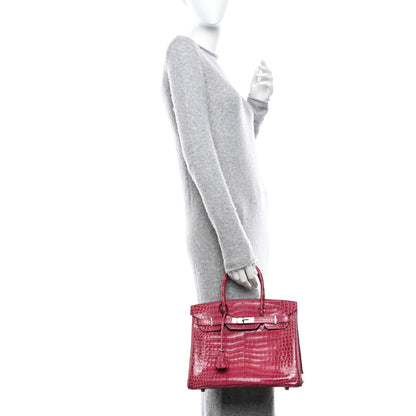 Hermes Shiny Porosus Crocodile Birkin 30 Rose Tyrien 2 of 10