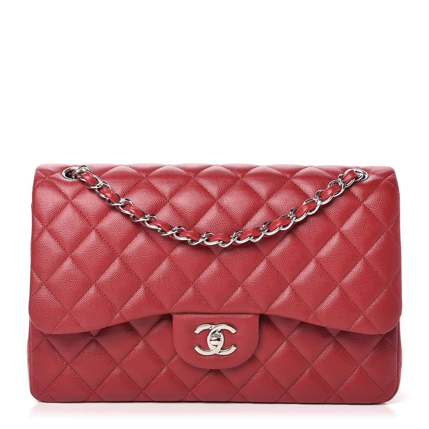Caviar Quilted Jumbo Double Flap Red