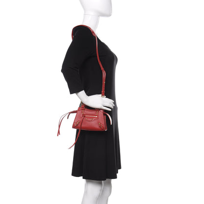 Balenciaga Grained Calfskin Neo Classic Gold Hardware Nano City Crossbody Medium Red 2 of 10