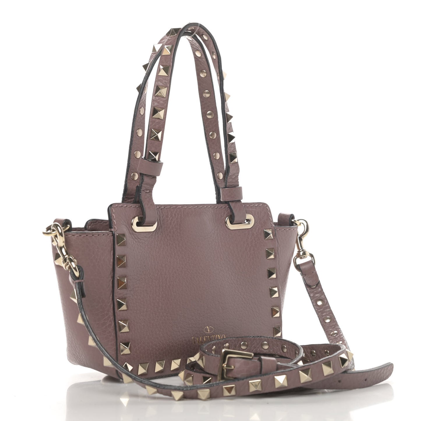 Grained Calfskin Micro Rockstud Tote Dark Mauve