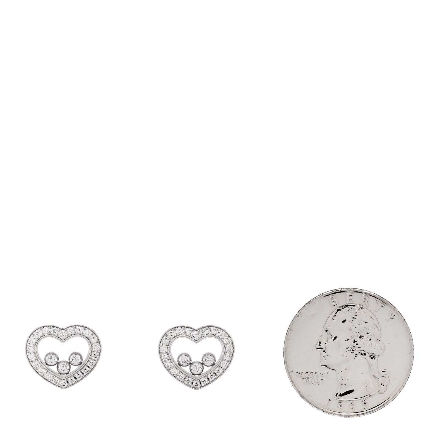 Chopard 18K White Gold Diamond 3 Floating Happy Diamonds Heart Earrings 2 of 5