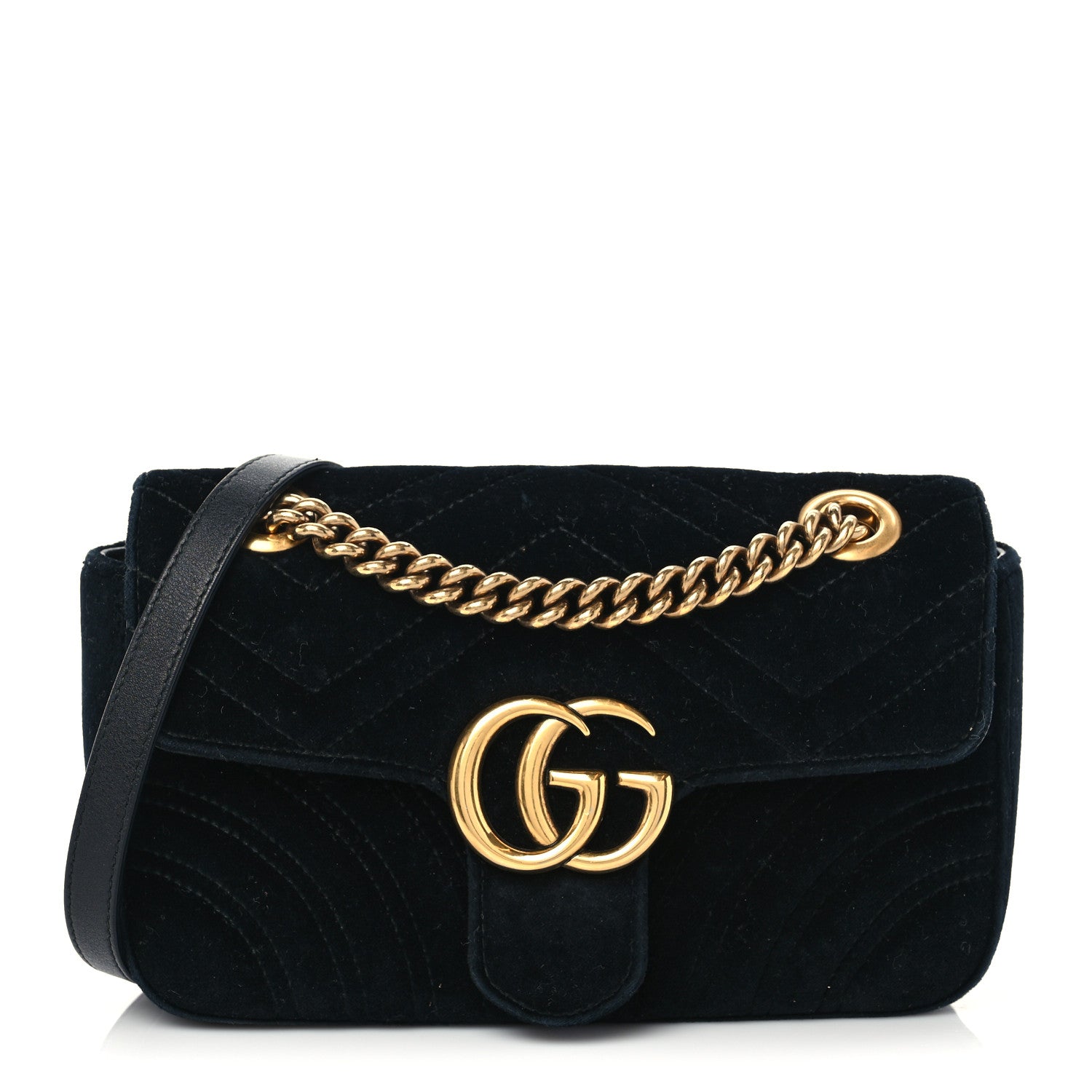 Gucci Velvet Matelasse Mini GG Marmont Shoulder Bag Black 1 of 7