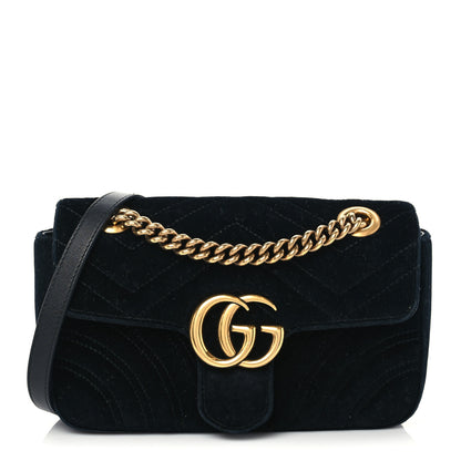 Gucci Velvet Matelasse Mini GG Marmont Shoulder Bag Black 1 of 7