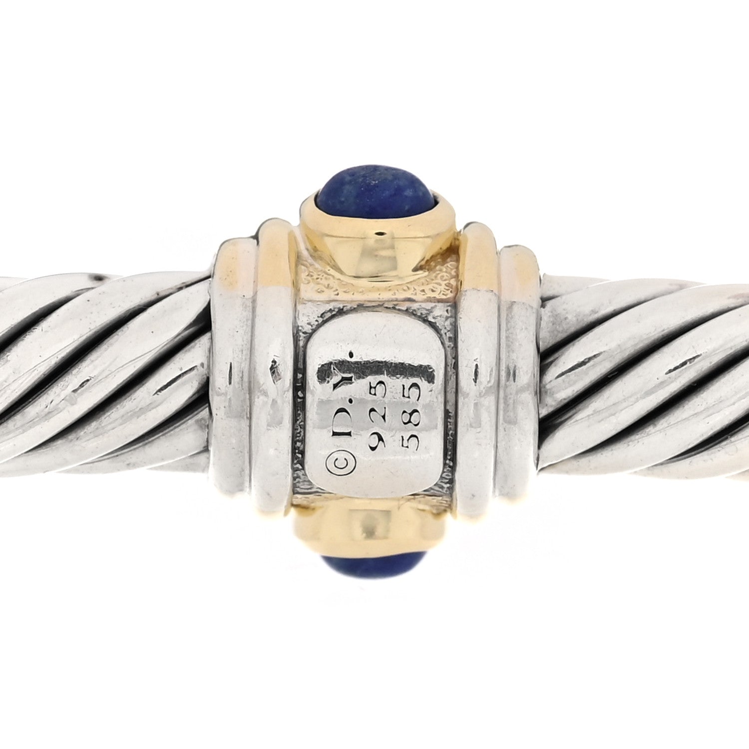 David Yurman Sterling Silver 14K Yellow Gold Blue Topaz Lapis Lazuli 5mm Cable Renaissance Station Bracelet 3 of 3