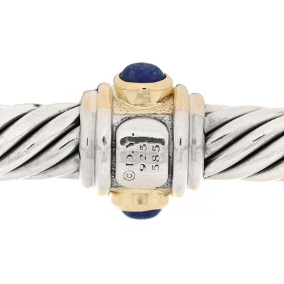 David Yurman Sterling Silver 14K Yellow Gold Blue Topaz Lapis Lazuli 5mm Cable Renaissance Station Bracelet 3 of 3