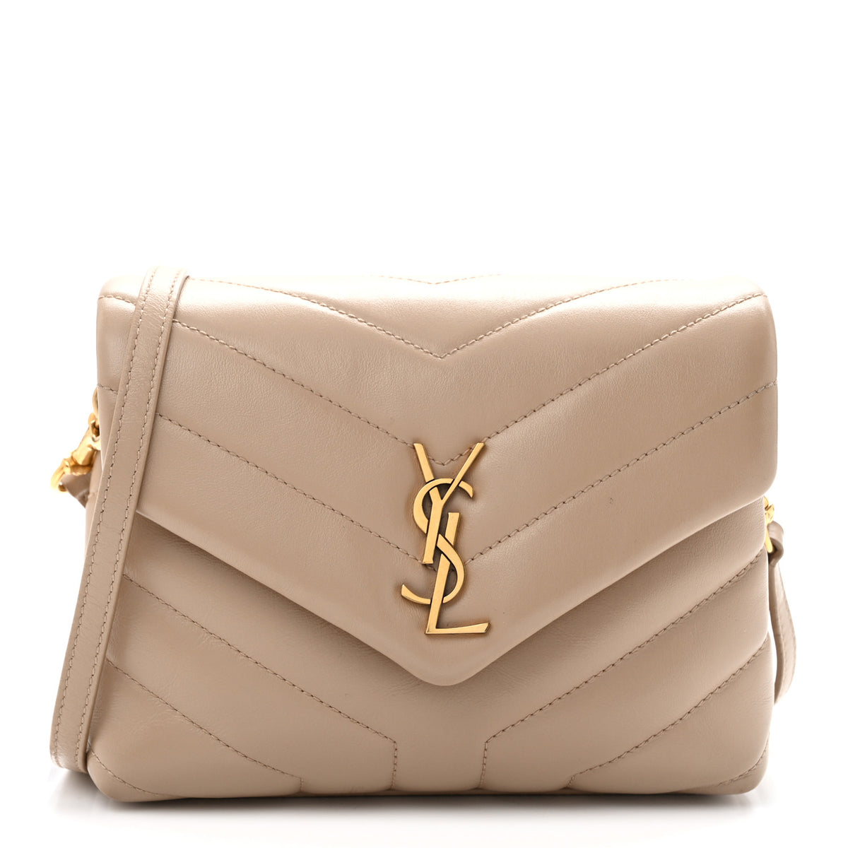 Saint Laurent Calfskin Y Quilted Monogram Toy Loulou Crossbody Bag Dark Beige 1 of 14