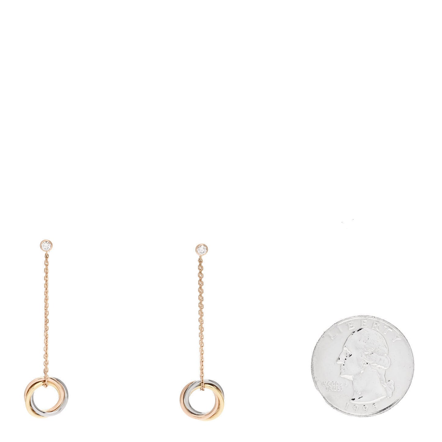 18K Pink Yellow White Gold Diamond Small Trinity Drop Earrings