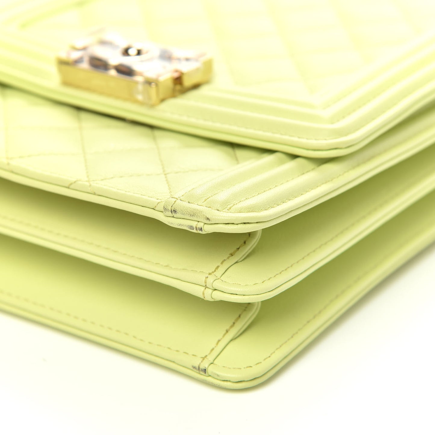 Calfskin Quilted North South Boy Flap Light Green