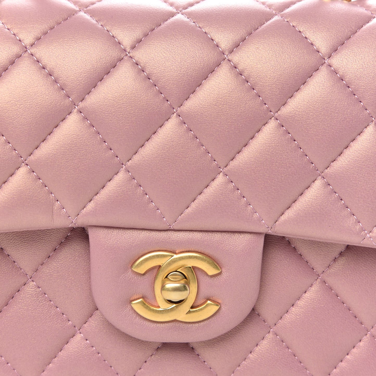 Iridescent Lambskin Quilted Mini Top Handle Rectangular Flap Pink