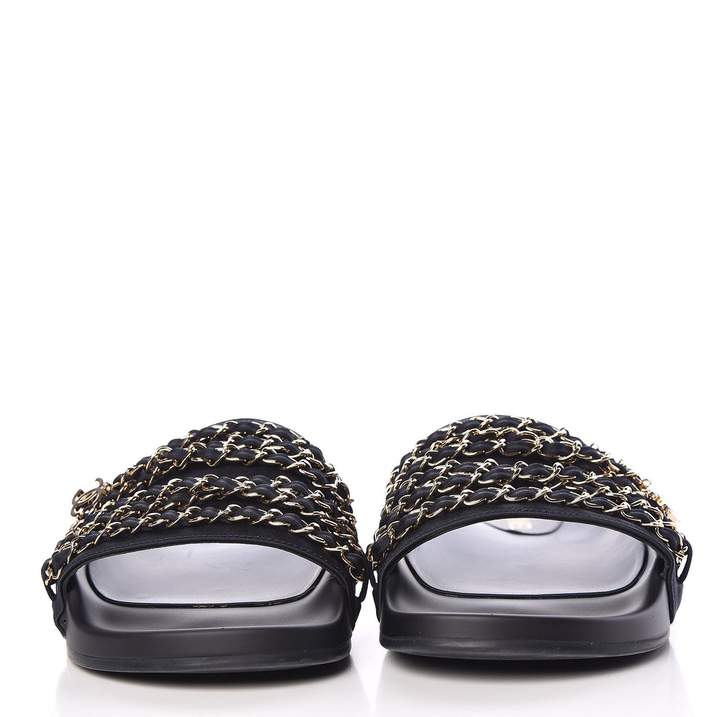 Satin Canvas Chain Flat Sandals 41 Marine
