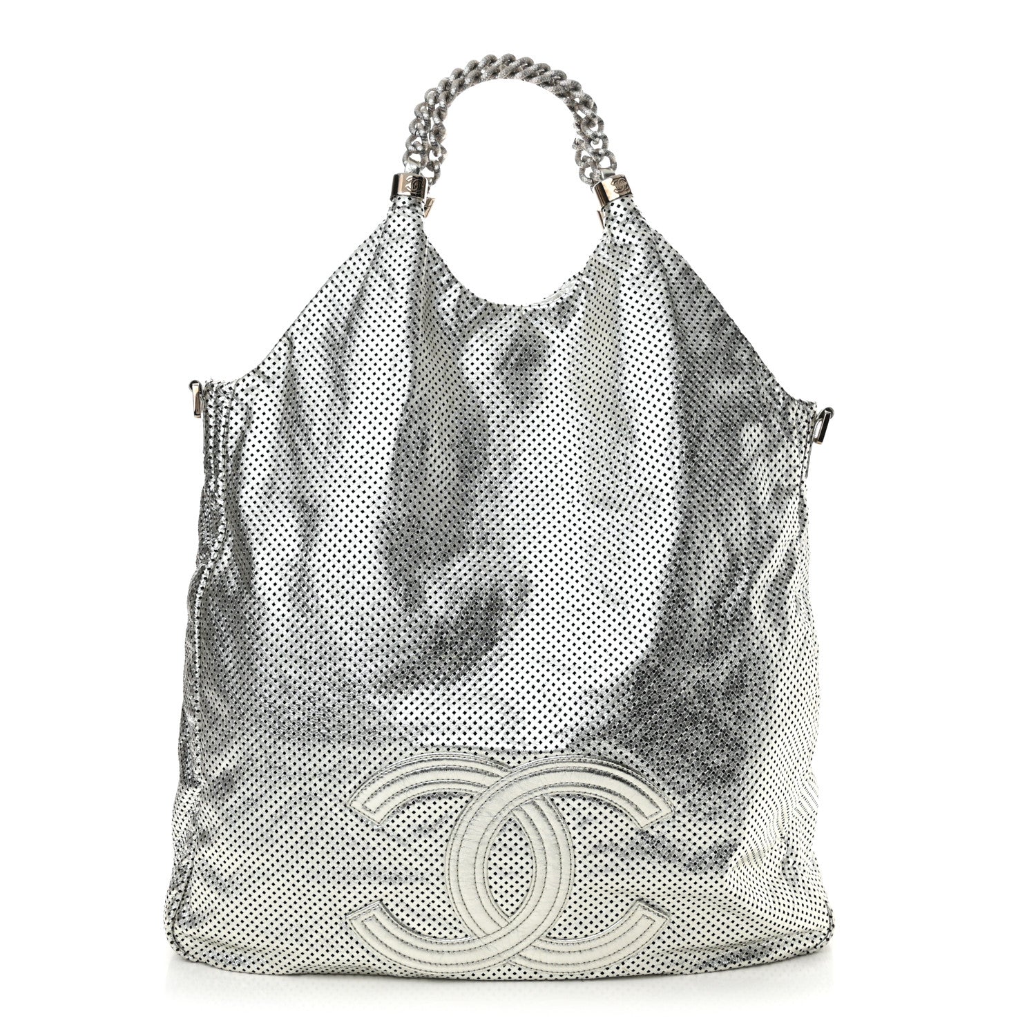 Chanel Metallic Glazed Calfskin Perforated Large Rodeo Drive Tote Silver 1 of 10