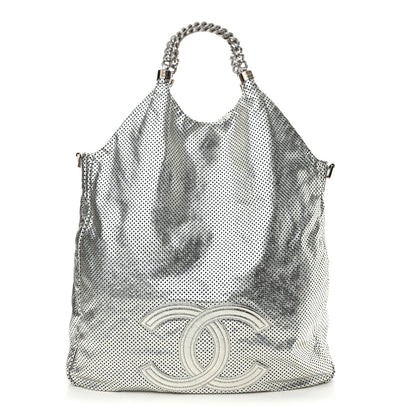 Chanel Metallic Glazed Calfskin Perforated Large Rodeo Drive Tote Silver 1 of 10