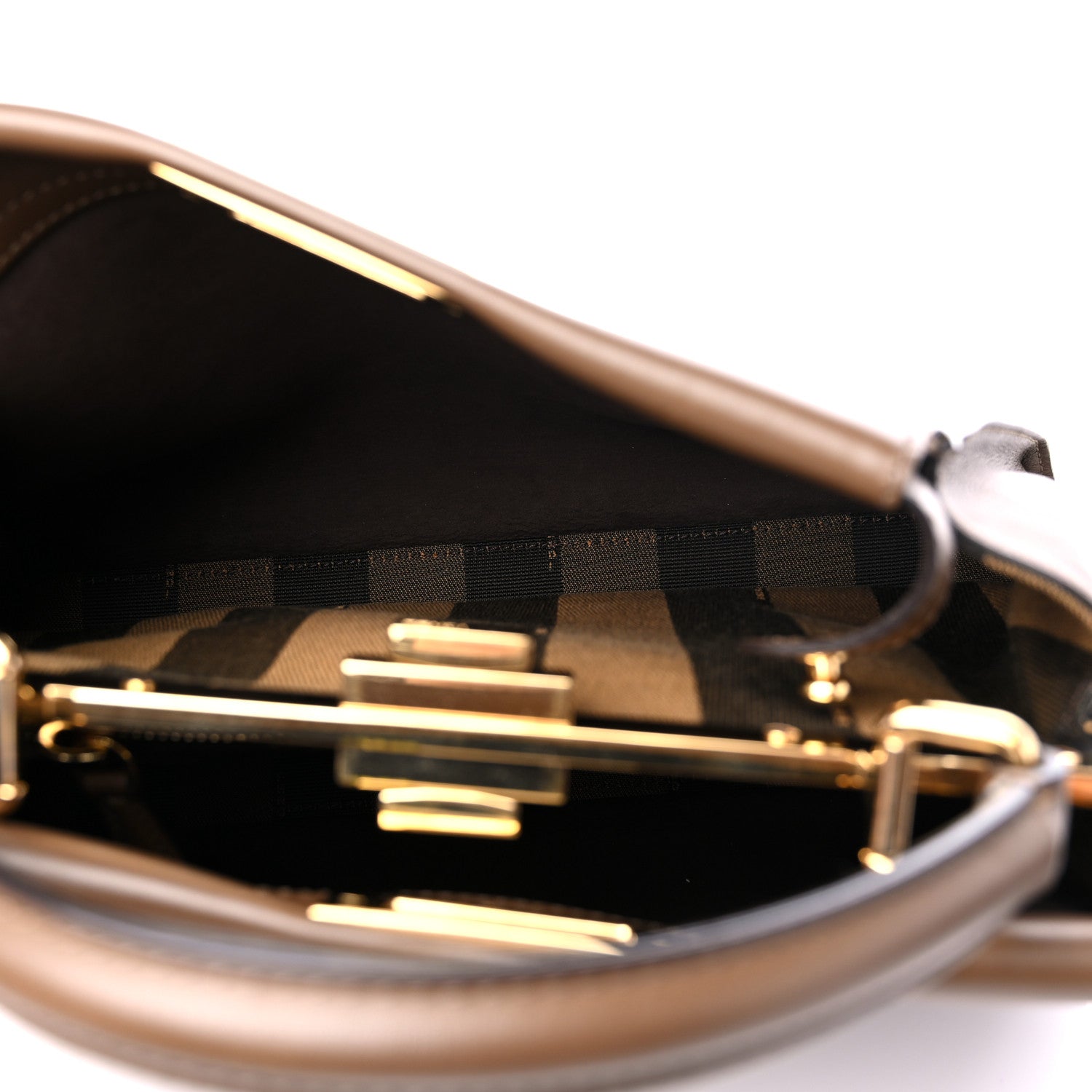 Fendi Vitello Seta Fabric Jacquard Pequin Medium Peekaboo Iconic Satchel Foresta Tobacco 5 of 9