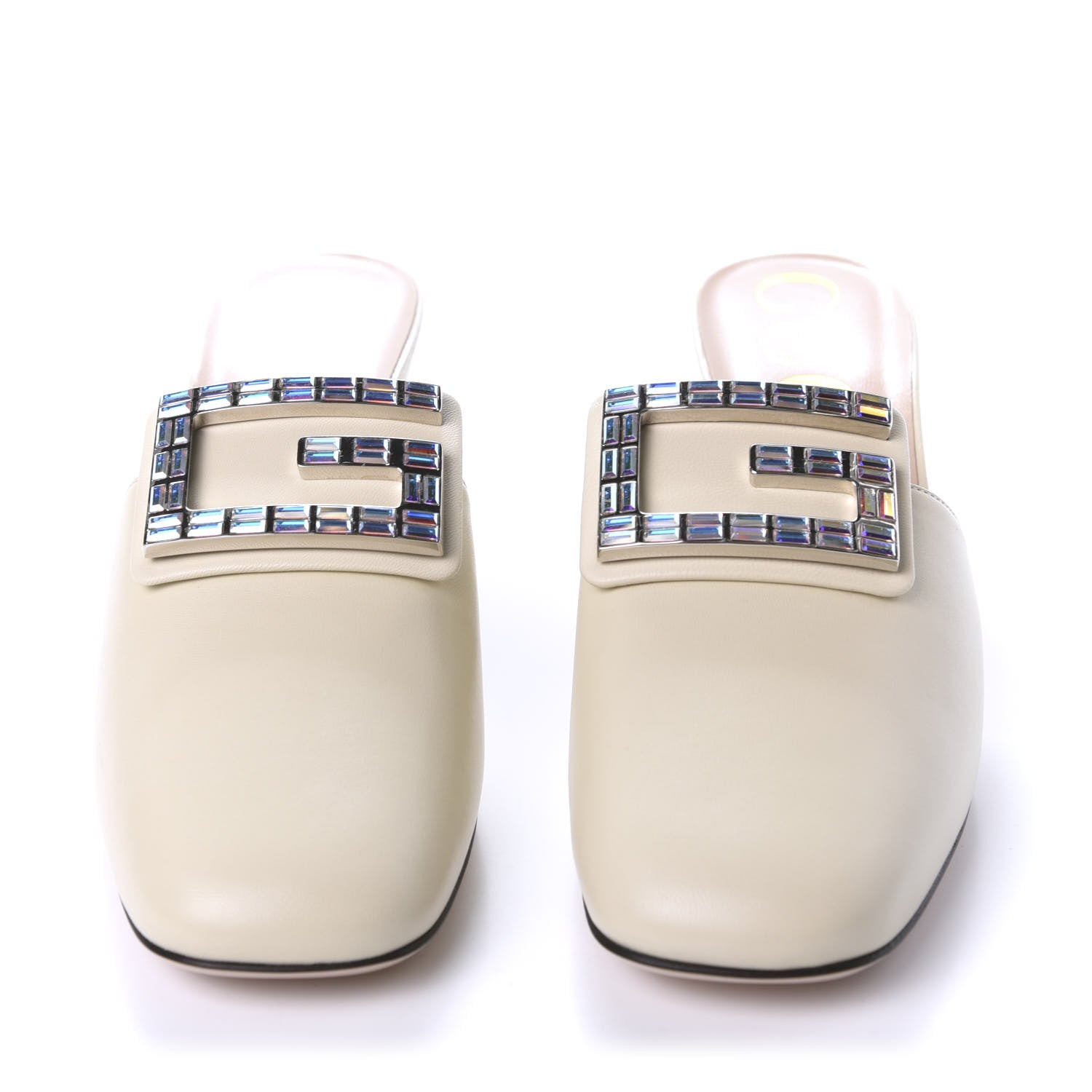 Gucci Malaga Kid Crystal Square G Madelyn Mules 39 Vintage White 2 of 9