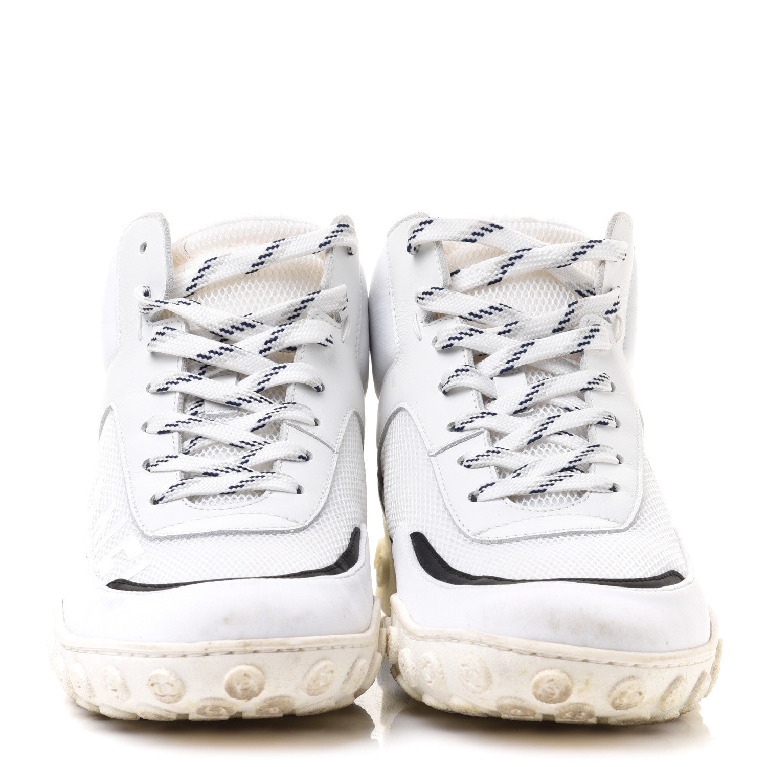 Chanel Calfskin Mesh Lycra Womens Logo High Top Sneakers 37 White 2 of 10