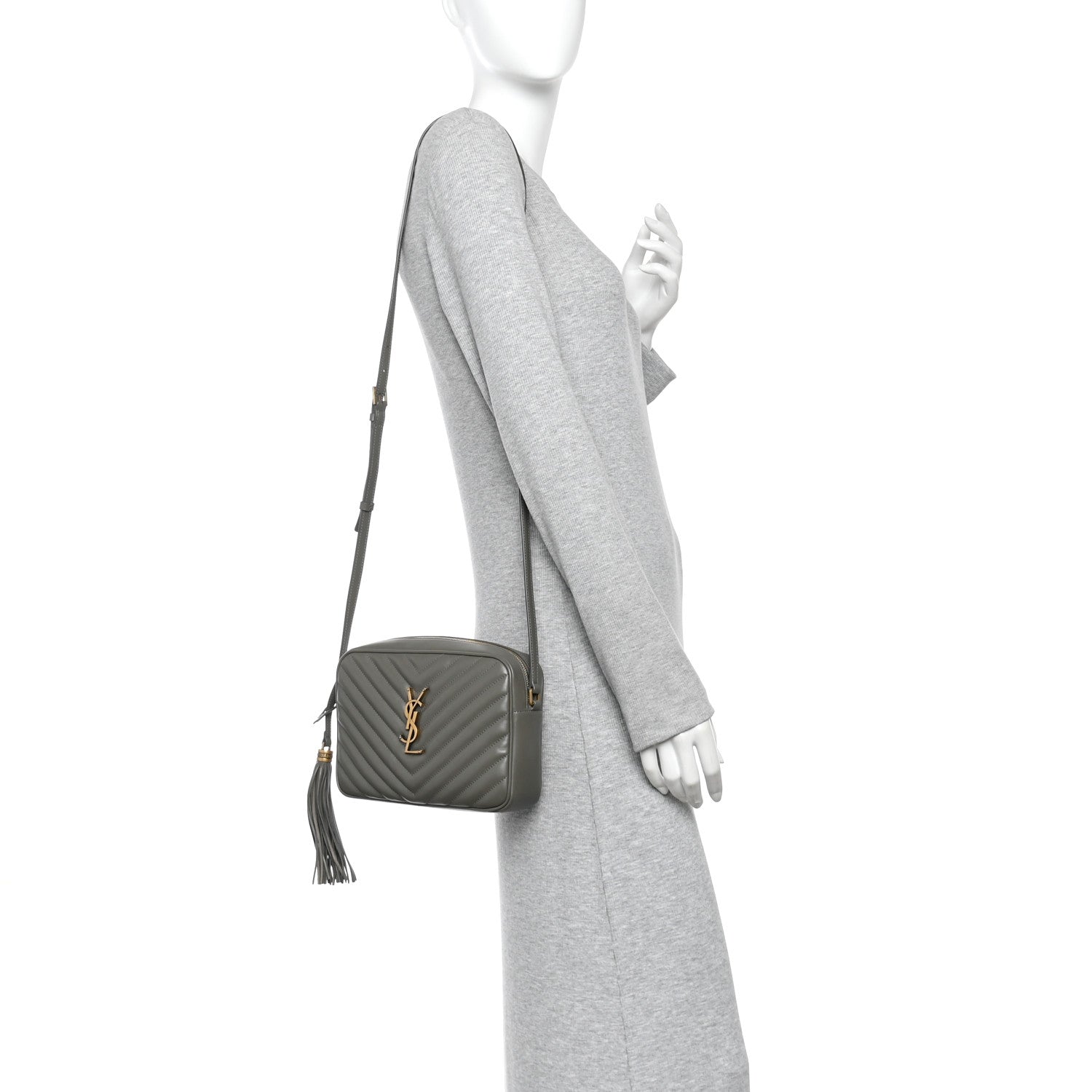 Saint Laurent Calfskin Matelasse Monogram Lou Camera Bag Dusty Grey 2 of 14