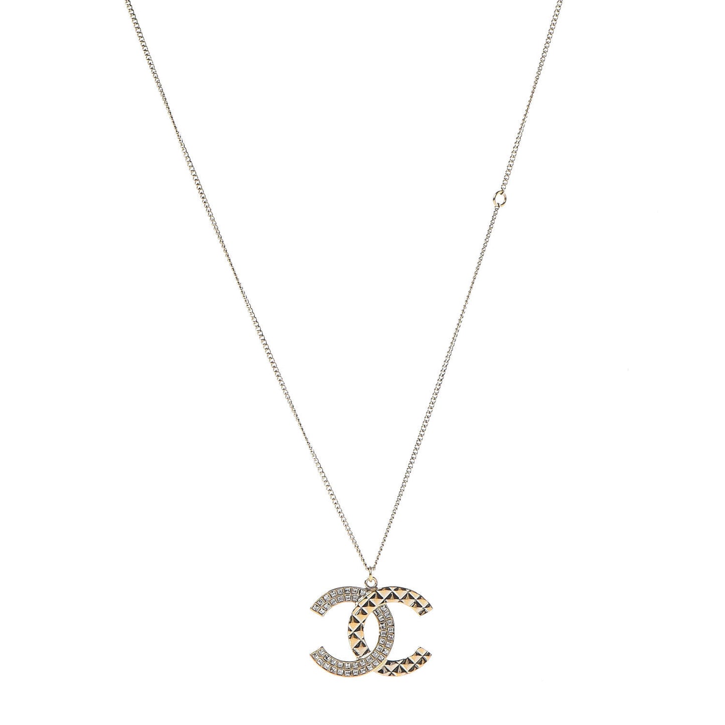 Baguette Crystal Quilted CC Pendant Necklace Gold