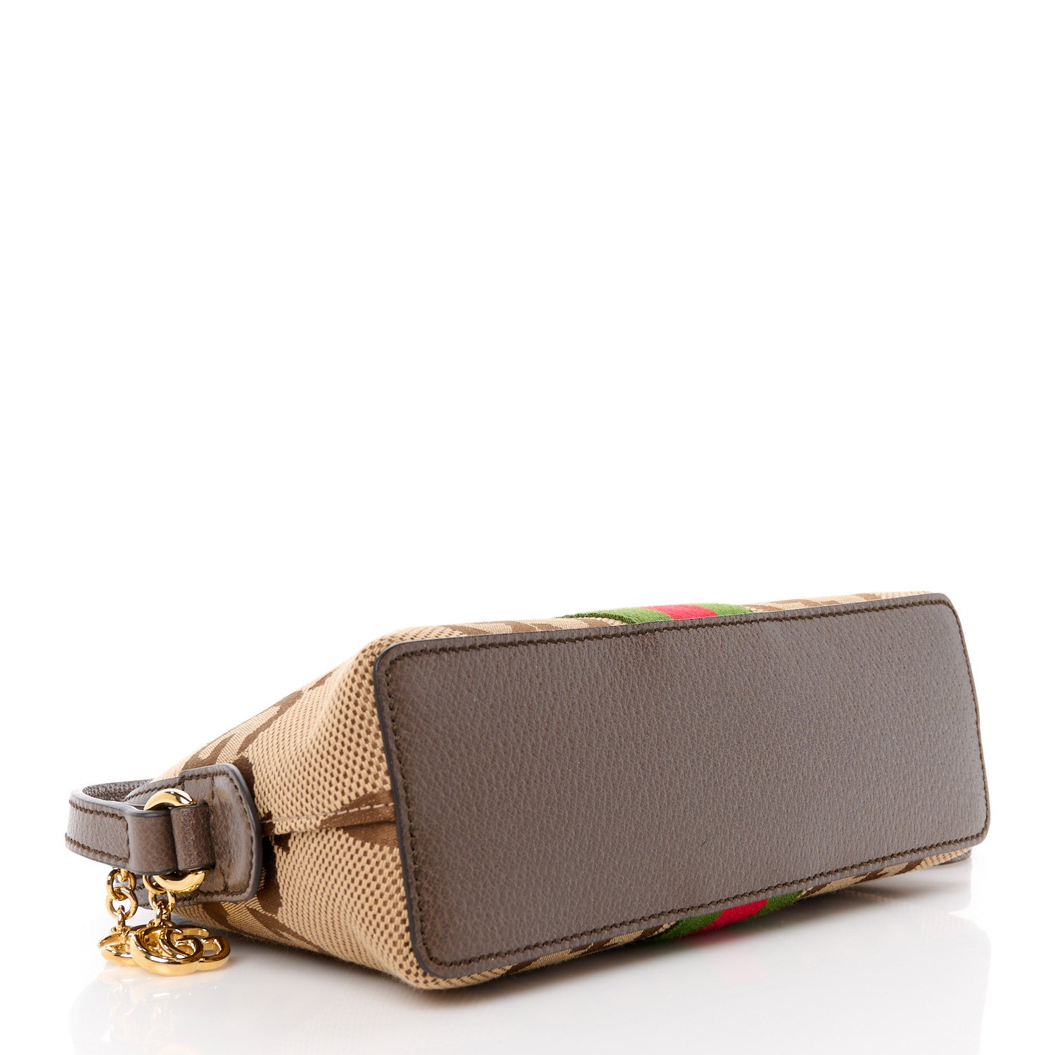 Gucci Monogram Jumbo GG Textured Dollar Calfskin Web Small Ophidia Dome Shoulder Bag Camel Ebony New Acero 4 of 11