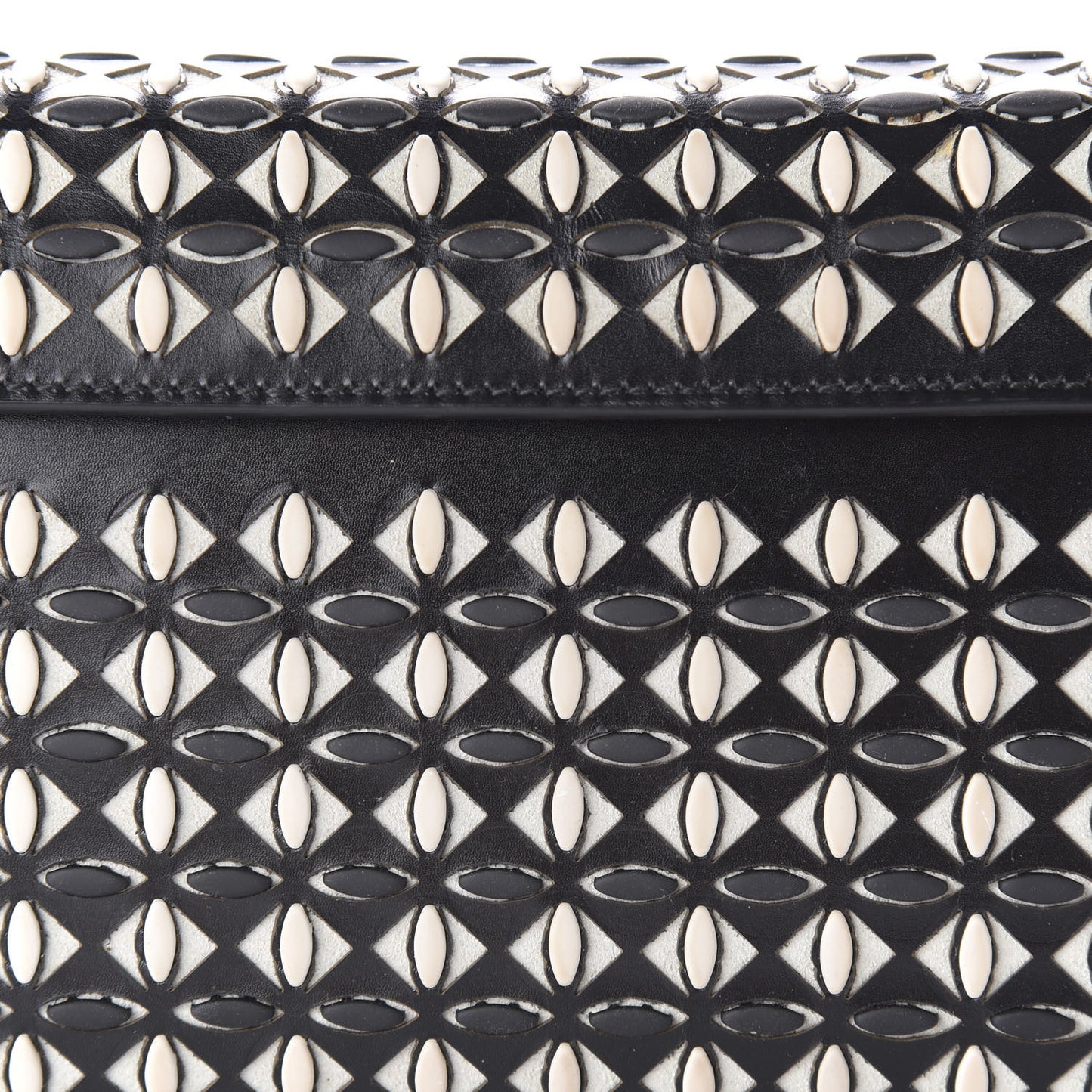 Calfskin Laser Cut Clutch Black White