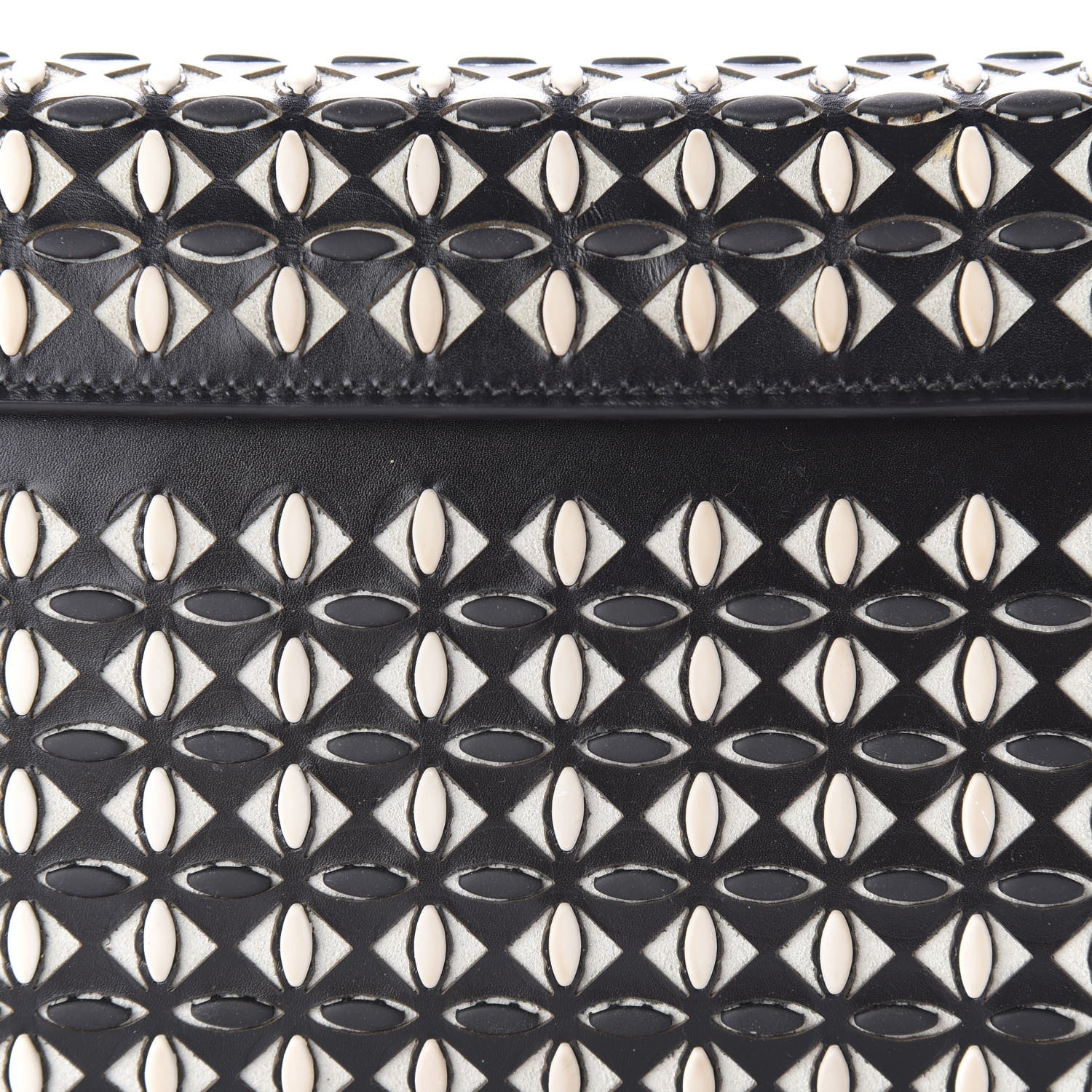 Alaia Calfskin Laser Cut Clutch Black White 9 of 12
