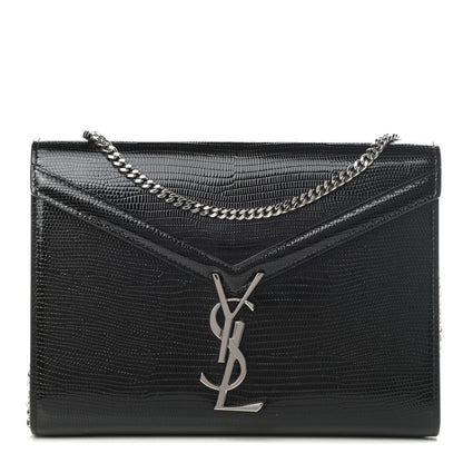 Saint Laurent Patent Lizard Embossed Monogram Cassandra Chain Wallet Black 1 of 11